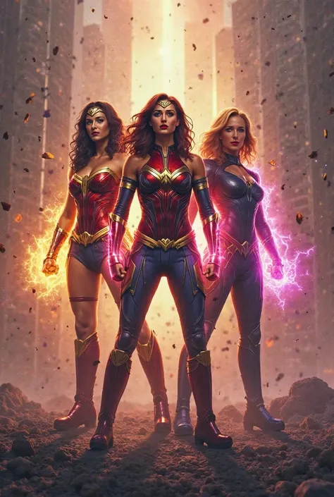 Make an image with the following characters,  Wonder Woman,  Captain Marvel ,  The Black Widow and Invisible Woman. 