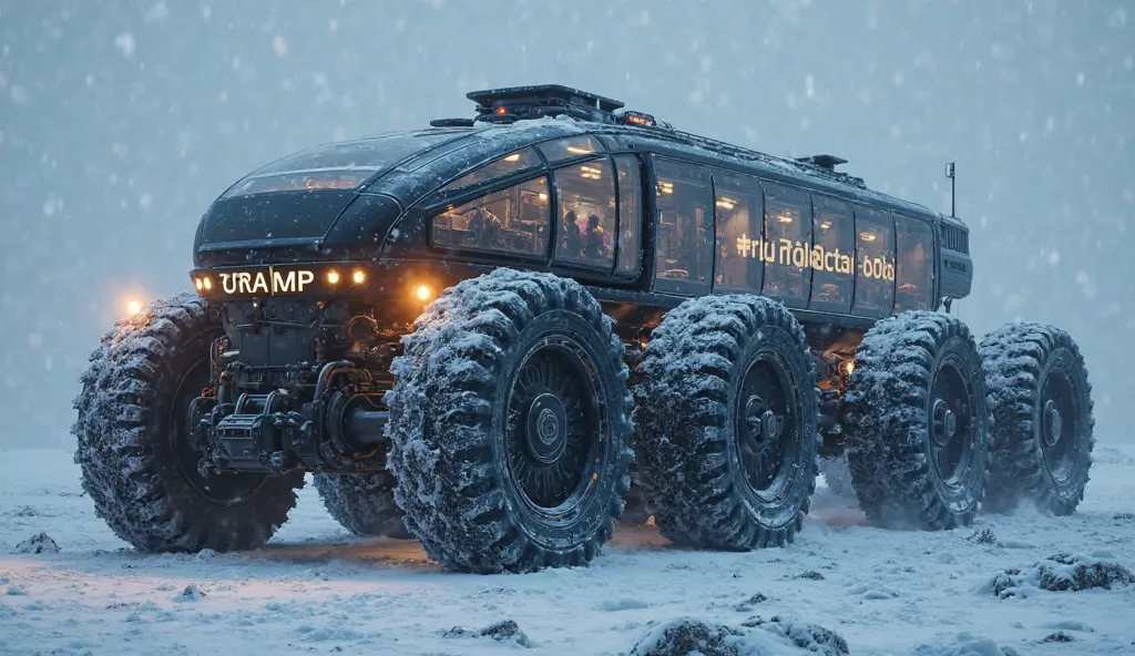 *"Create an absolutely massive, futuristic Antarctic Snow Cruiser, towering as high as a 50-60-story building. The vehicle should resemble a moving fortress, built to conquer the most extreme Arctic and Antarctic conditions.

The most striking feature is i...