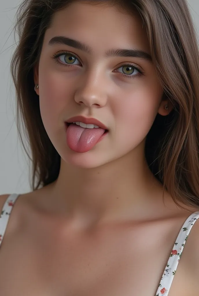  1girl , alone, an american beautiful girl at age 15, Adorable face of a beautiful girl, sexy adult body, Innocent Sensuality , You're sticking out your tongue and sexually provocating, Seducing the opposite sex, 