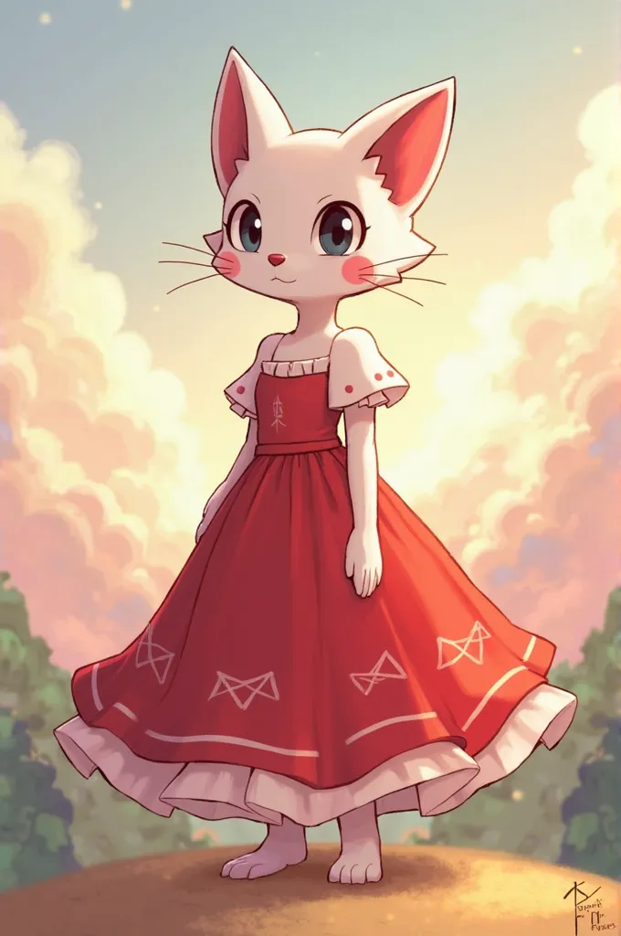 Gatomon in a red dress