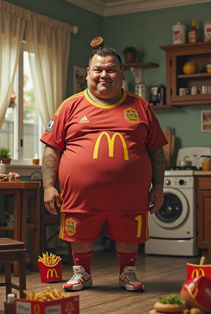 Create an image of the obese and short Neymar Omendo McDonalds in your house