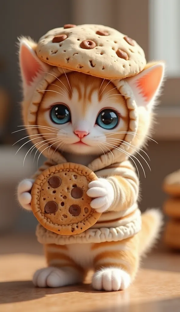 kitten ,                              bright                ,     cute blue eyes                              ,        (     Cookie Outfit                )       ,  (pull your hands and feet out of the 3 layered cookies)  ,Put on the cookie hat        , wi...