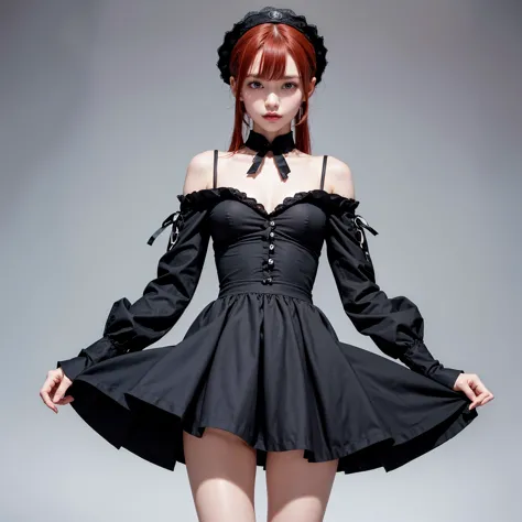 perfect anatomy、Highest quality、per masseter、super high definition、8ｋ、 accurate depiction of the human body 、 full body angle、delicately drawn face、 beautiful face in a big ship、Gothic Lolita Fashion、Black Gothic Lolita Fashion、 black and white outfit 、Big...