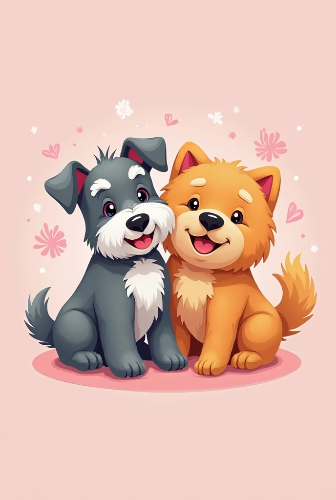 Create me a pretty pink logo of a Schnauzer dog and a chow chow dog, Let girls see each other 