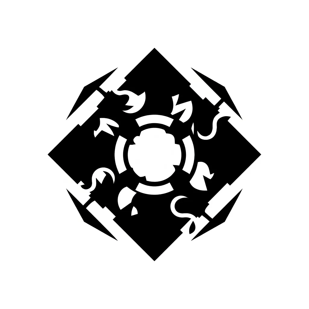 masterpiece, sharp, minimalistic, "mirrored faction sigil sci-fi mega-corporation symbol" geometric cyberpunk organization symbol, minimalistic, perfect design, futuristic, minimalist, vector art, black and white, sharp, vector art, iconic, icon art, game ...