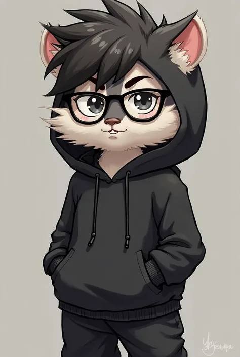 A character from „Alvin the chipmunks”. Appearance: dark gray-black fur color as a main color and white was as a second color, black arm-pit length fluffy hair that were a bit layered, gray half-lidded sleepy eyes, black glasses, black oversized hoodie wit...