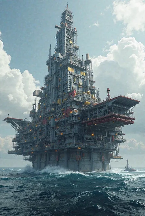 Create the largest oil rig ever seen,  technological , and modern, too large to be able to operate and produce numerous barrels 