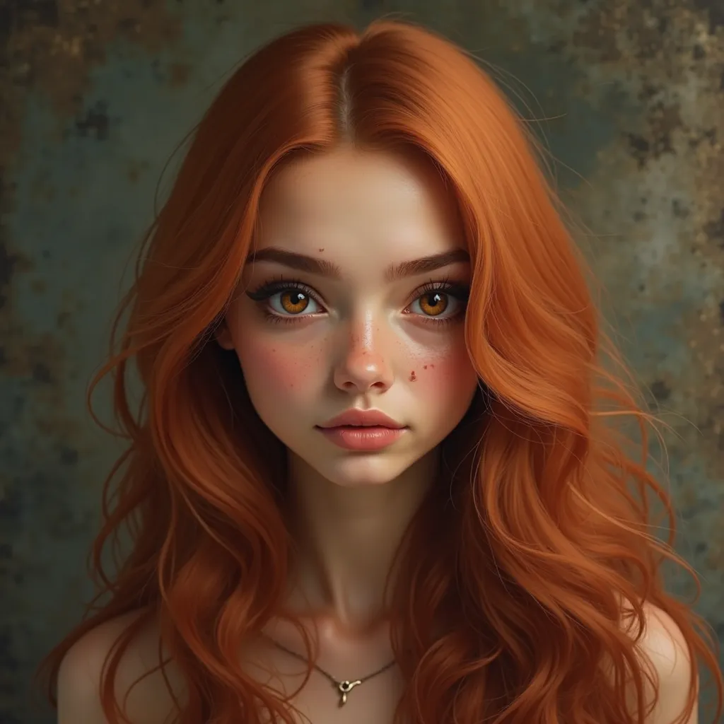 high quality, fair-skinned girl, but not extremely, With long copper-colored hair, it's also smooth, with just waves and abundant, de ojos medium y alineados color café oscuro,  slightly thick lips ,  not exaggerated , with an oval head, Harry Potter-style...