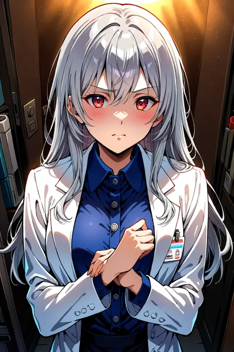 F cup gray hair、Age 32、downer、Researcher、white coat、older sister