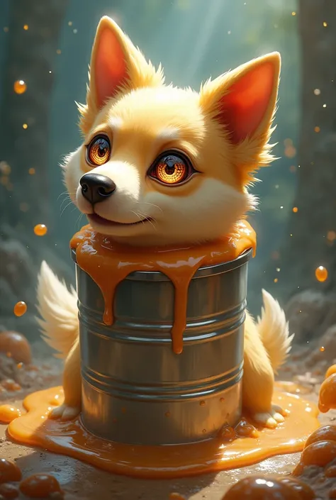 Dog becomes a can and caramel with 12 syrup with Rinnegan in her eye