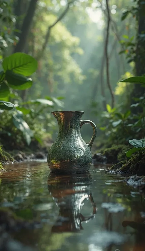 Little water in mirror jug in jungle