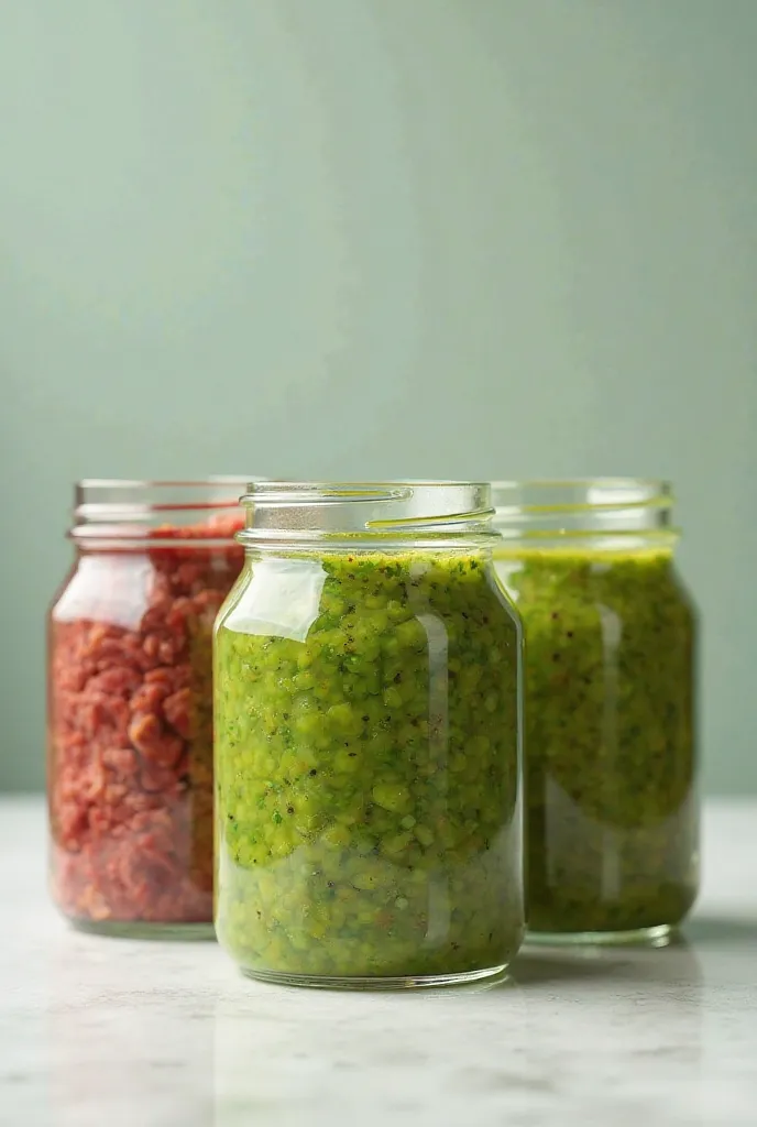 three jars of ground beef and green sauce 