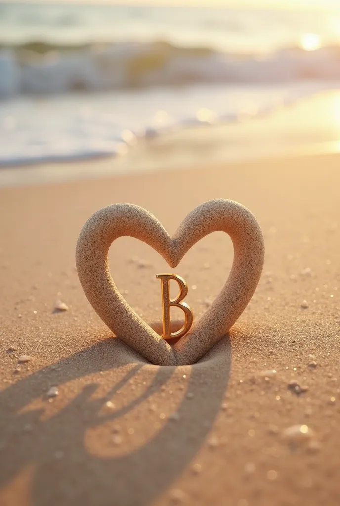 Heart in the sand with the initial b
