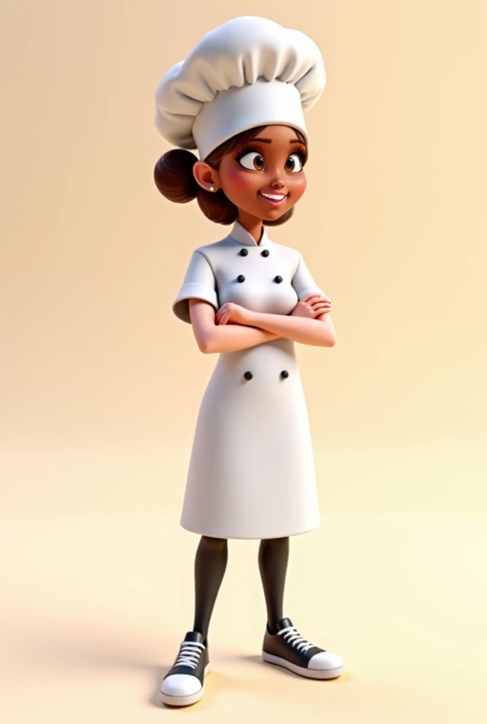 there is a cartoon character of a woman in a chef's uniform, a 3D rendering of Radi Nedelchev , tendência no polycount, Digital Art,  cute 3D rendering ,  commercial food 4 k, animation style rendering,  3D character,  3D character, cooking show,  dressed ...