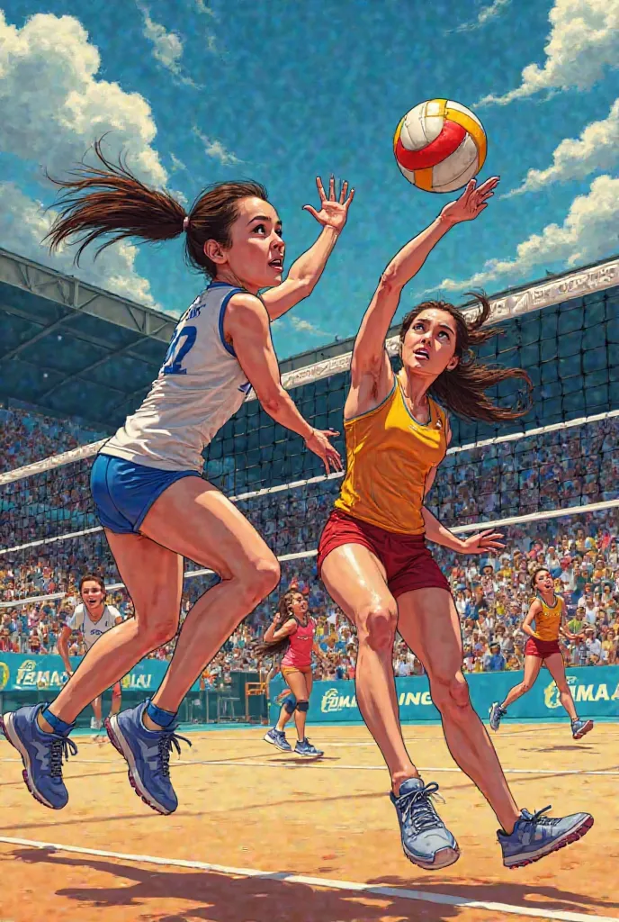 Une ɓande dessinée de volleyball féminin 