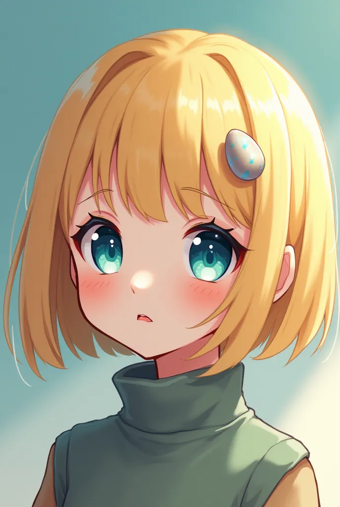 1 girl, Blonde Bob's inner color is blue-eyed egg hairpin turtleneck anime style