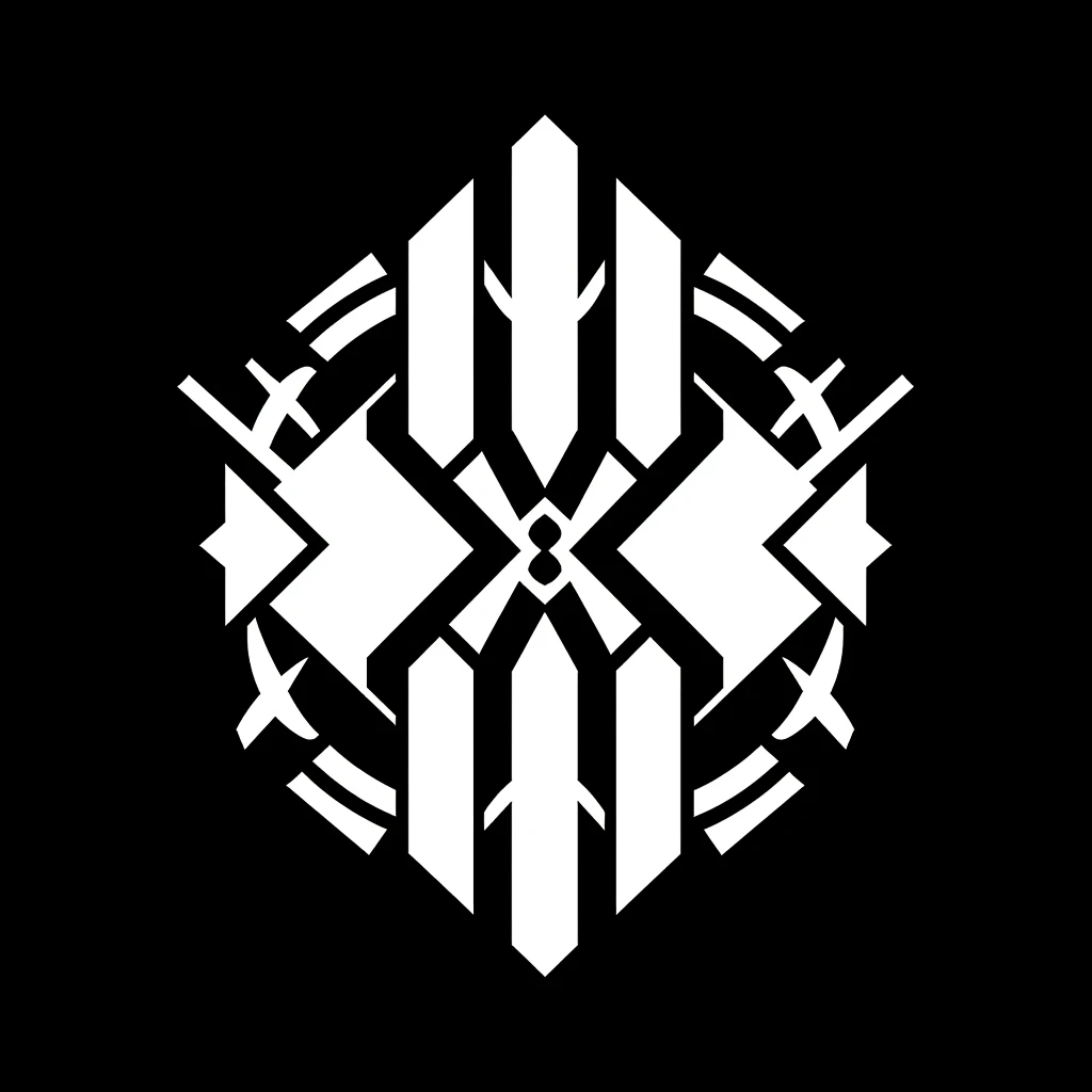 masterpiece, sharp, minimalistic, "mirrored faction sigil sci-fi mega-corporation symbol" geometric cyberpunk organization symbol, minimalistic, perfect design, futuristic, minimalist, vector art, black and white, sharp, vector art, iconic, icon art, game ...