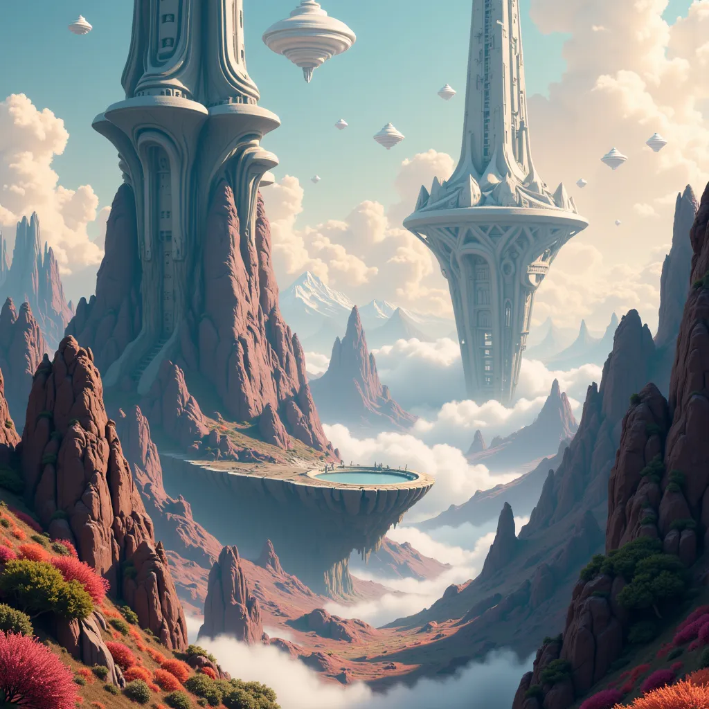 Roger Dean, Official Illustration, inspired Roger Dean, alien landscape, lowpoly futuristic architecture, floating islands, vibrant colors, dramatic lighting, cinematic composition, epic scale, intricate details, digital art, 8K, photorealistic, award-winn...