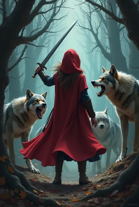 Little Red Riding Hood in a duel against the wolves