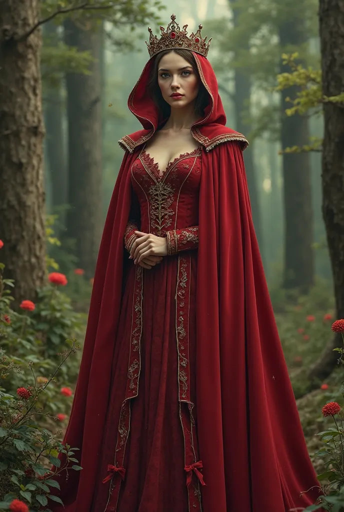 Little Red Riding Hood queen, in a classic fairytale style 