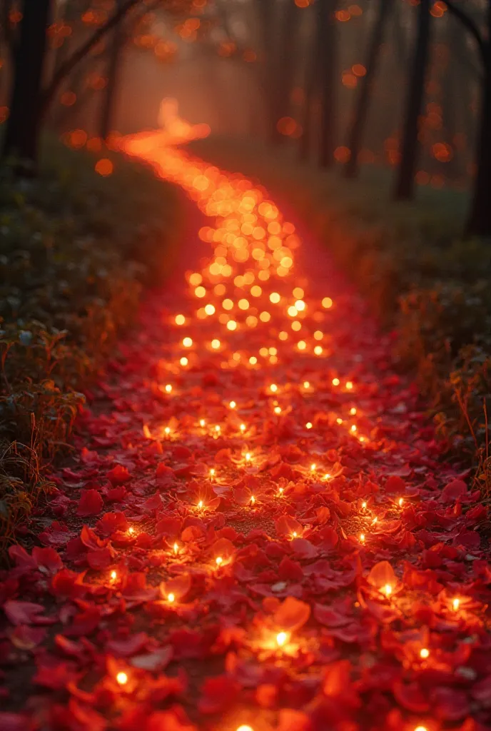 Path of Burning Petals: A path formed by flower petals that burn softly, leading the characters to an inevitable destination. This could symbolize a journey of desire and passion that draws them to an end they cannot escape.
