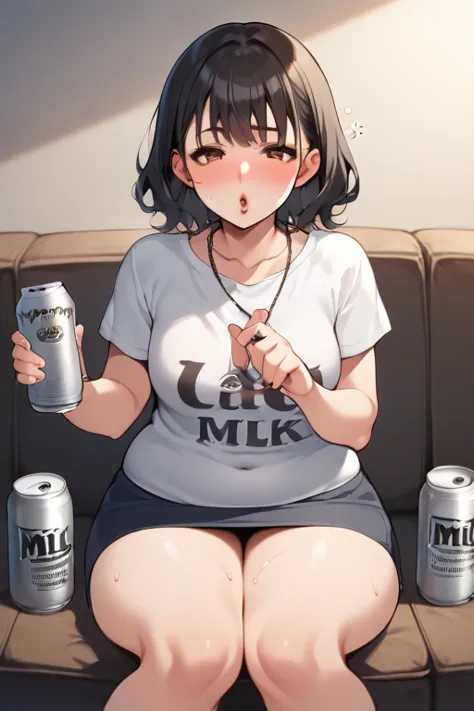   score_9,   score_8_  up,   score_7， anime， alone ,  short，  young woman， black hair short ， brown eyes,   blanking ， estimated  ，  lick your lips ， drunk :1.3， plump,   Normal milk  ,   black necklace  ，  red ribbon,   front view,  complex background, ro...