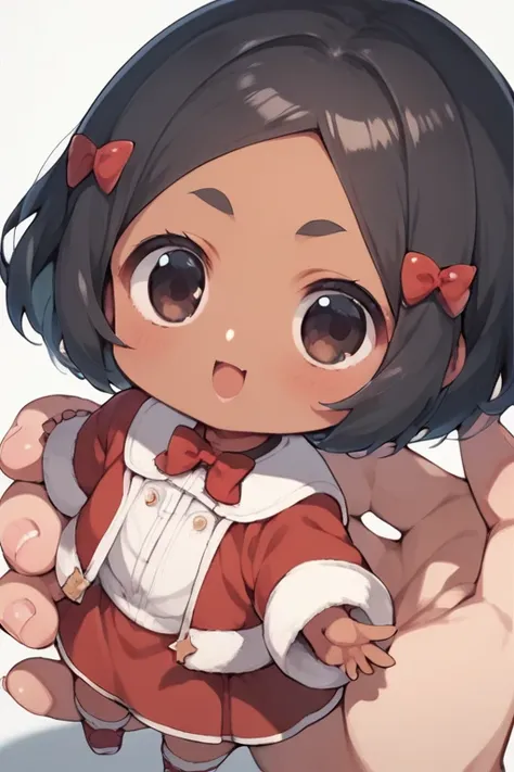    score_9,    score_8_ up・ザ・サイド ,    score_7_ up， score_6,    score_5_ up， score_4_ up，anime break，   very young girl ， cute,   chibi，Tiny,   Has a magic wand   ,   bob cut with skindent,   Head with red bow ,   dark eyes，