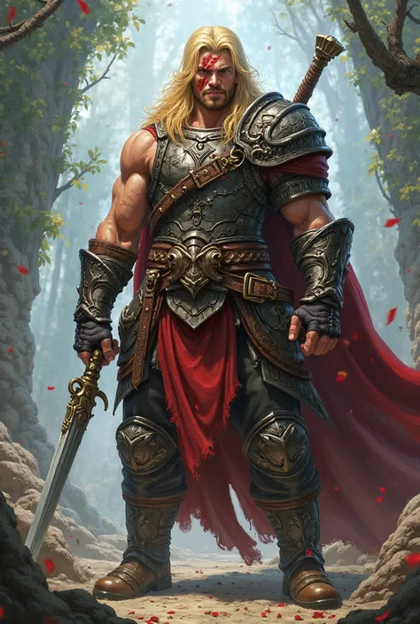 Long haired blonde warrior scar on his face dnd animated fantasy