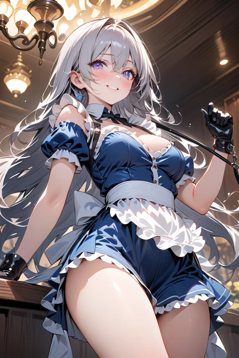 nsfw,  1giri,  BDSM, (best quality, masterpiece, Impressionism, high score,  GREAT SCORE, ultra detailed, absurdres, absolutely resolution), (masterpiece, best quality, ultra-detailed),  
A graceful and intelligent high school girl with **silver-blue wavy,...