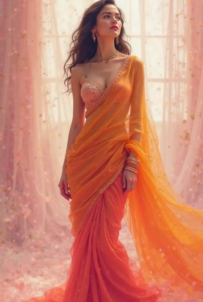 Nice girl big boobs nice pink colour saree 