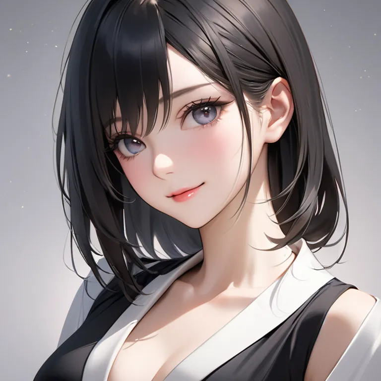 nsfw, sexy, 湿っている、 A beautiful and intelligent young woman with a calm and confident expression, slightly smiling. She has long, silky black hair and sharp, captivating eyes. Dressed in an elegant yet modern outfit that reflects both professionalism and so...