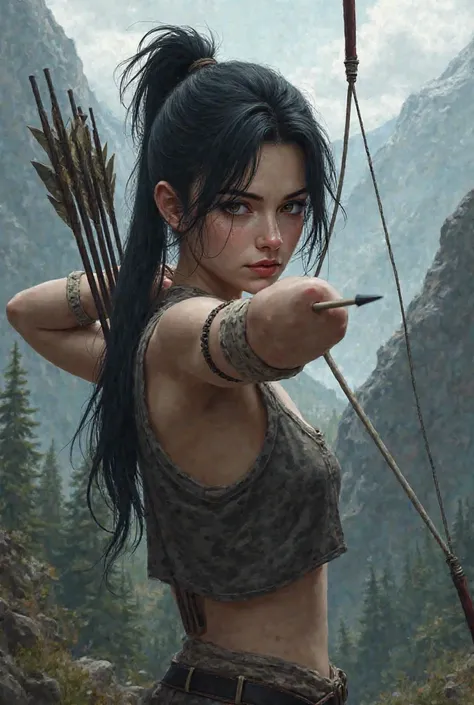 Skinny girl with black hair and has Bowen arrows