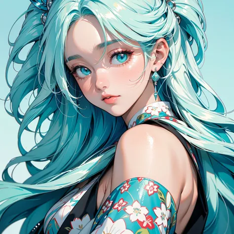 masterpiece, best quality, high quality, detailed, ultra detailed, hyper detailed, insanely detailed, exquisite, beautiful, Full-HD, 16K, highres, absurdres, fairy, a creature, memphis pattern, two side up, aqua hair, white hair, colored inner hair, aqua e...