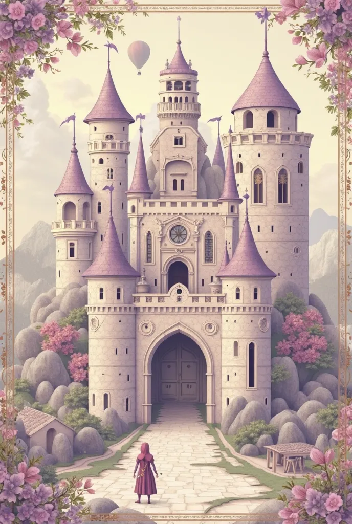 Create an A4 infographic background in cream and light purple tones and decorate it with images that illustrate medieval history such as castles, lifestyles, feudal regimes and leave space for content.