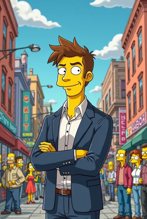 An authoritative young journalist bringing information to the Simpsons-style audience 