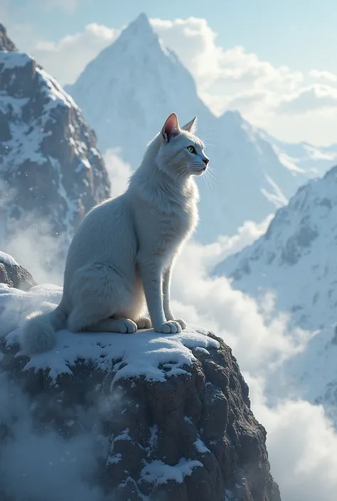 A cat on the mountains with clouds