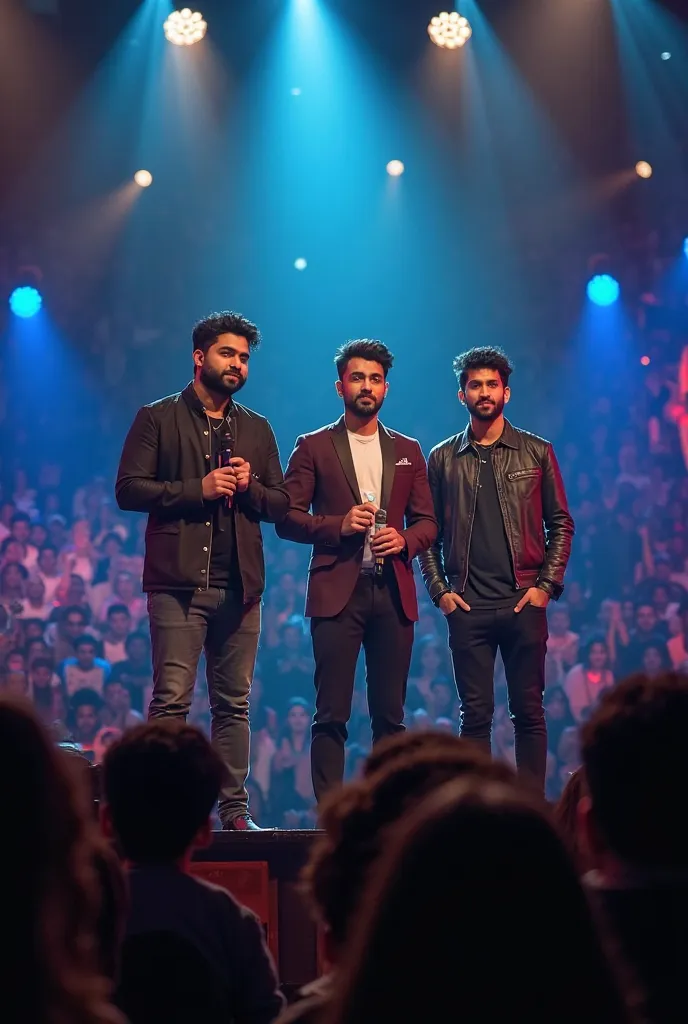 An Evening of Melodies
Under the soft glow of stage lights, Arijit Singh, Darshan Raval, and Jubin Nautiyal stand side by side on a grand stage, the audience buzzing with excitement. The trio, each holding a microphone, prepares to perform a medley of thei...