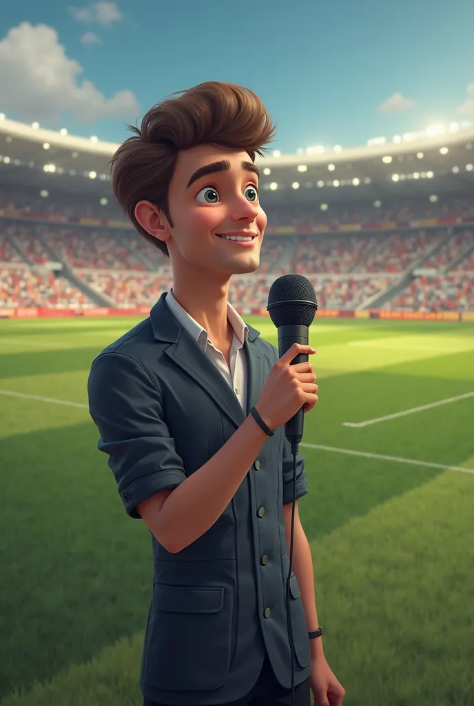 A young soccer journalist with a microphone is not full of Simpsons-style authority 