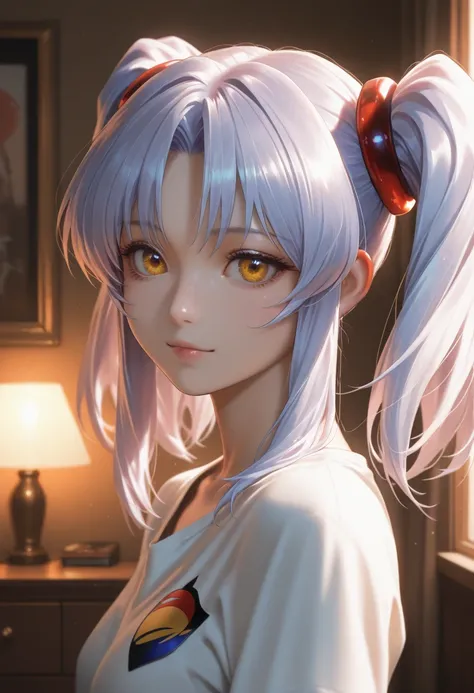 masterpiece, best quality, vibrant, very aesthetic, high contrast, photorealistic portrait,beautiful detailed face,detailed texture,detailed skin,newest, 1girl,Martian Successor Nadesico,source_Martian Successor Nadesico,hoshino ruri,shirt,room,realistic l...