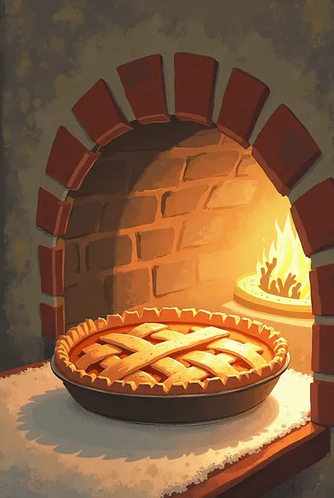 there is a pie in the oven with mittens on it, a storybook illustration by Kim Jeong-hui, pixabay contest winner, naive art, baking artwork, amazing food illustration, baking a cake, 2. 5 d illustration, apple pie, cooking, illustration!, animation illustr...