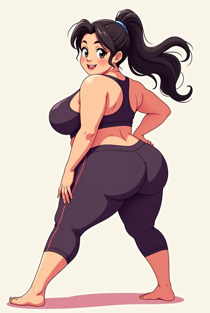 Anime character with a huge butt and huge breasts holding an exercise pose