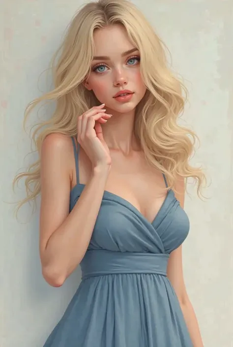 Cute young blonde  with big breasts and wearing blue 