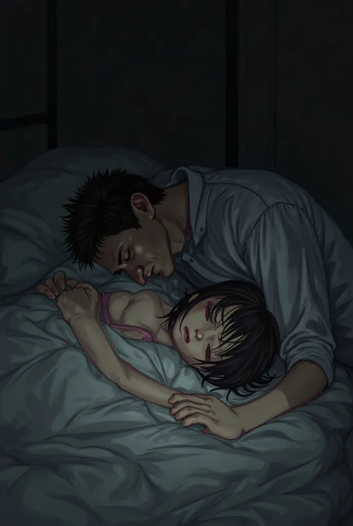 Draw a man weeps Mikasa in bed 