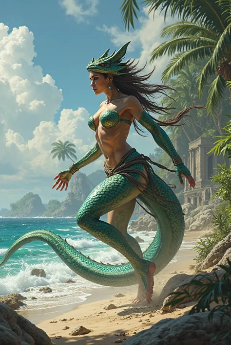 Female half serpent fighting in the volantis island 