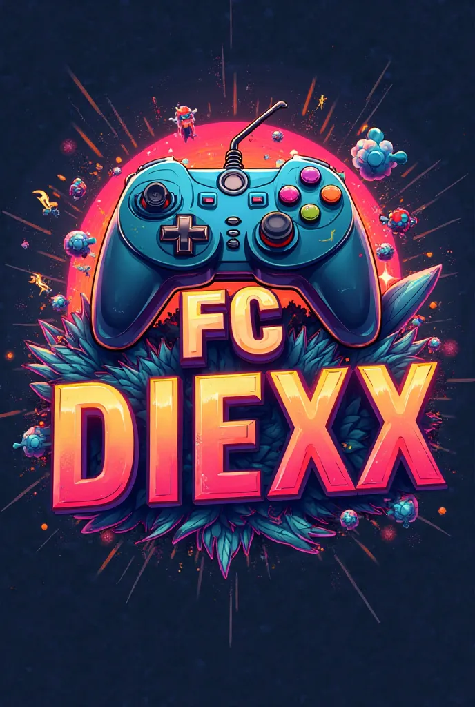 Make an image in which it says FC DIEXX and a video game controller comes out on top