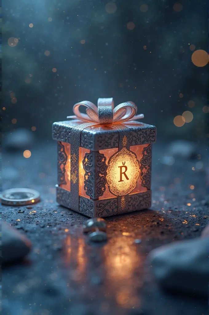 A small gift box with a glowing "R$" symbol.