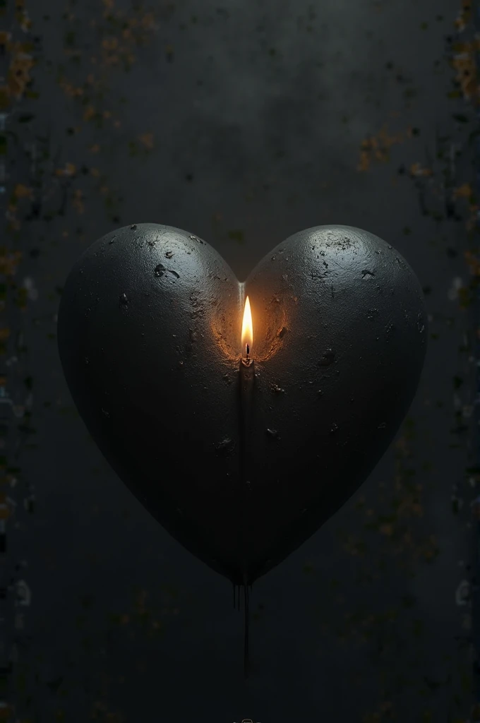 Create me a black heart with a small candle on the inside
