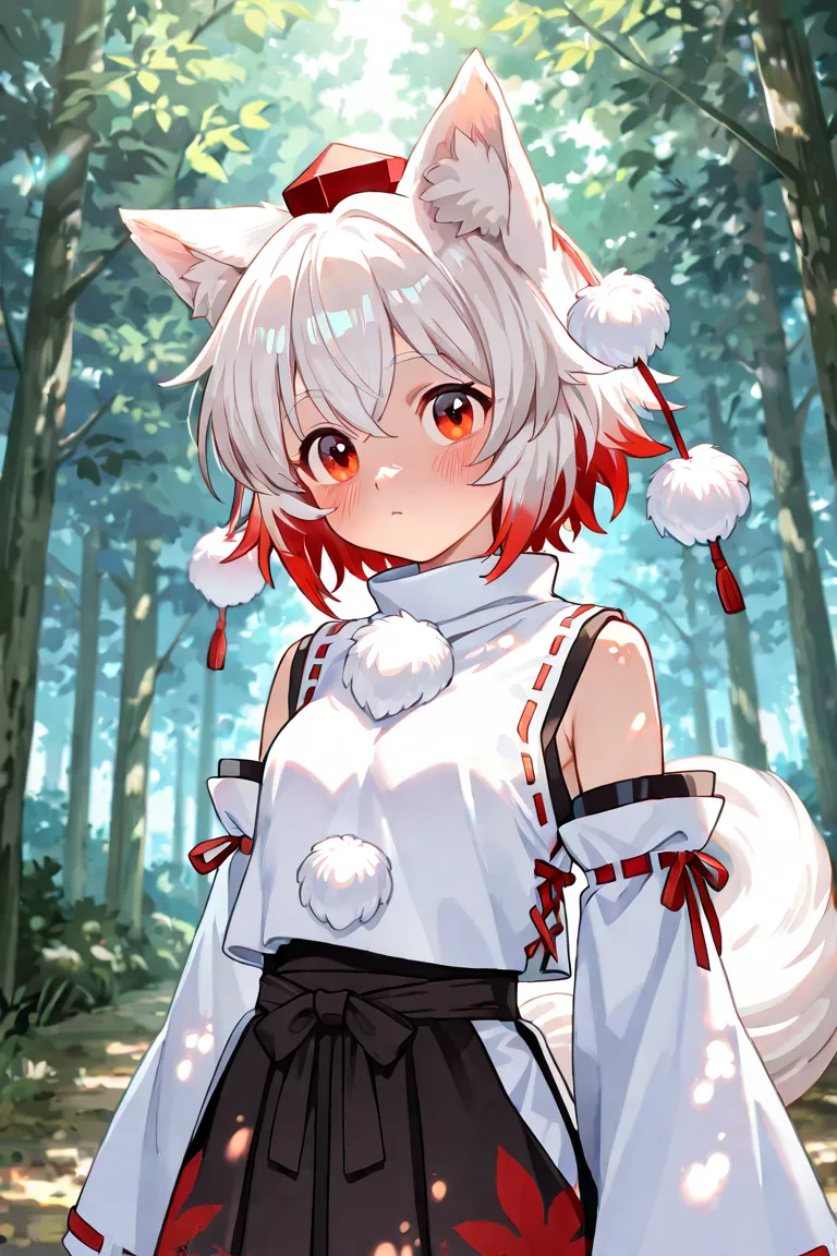 Inubashiri Momiji　Blushing　embarrassing　camouflage suit　