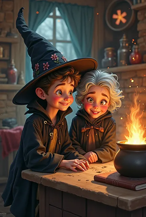 A boy and his grandmother disguising themselves as witches  