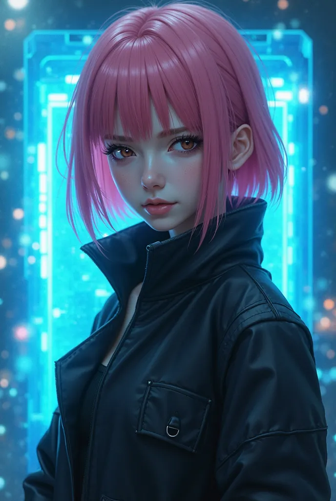 Sakura Haruno with black jacket, Blue screen , cap 